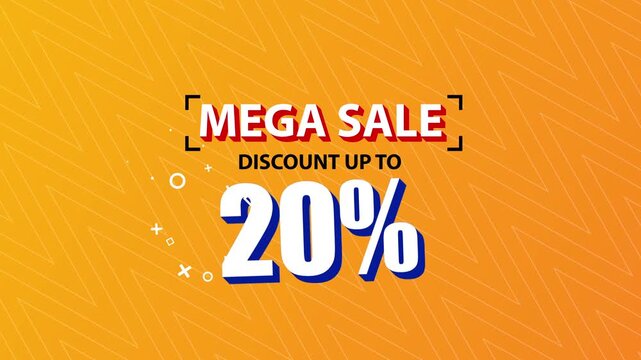 Mega Sale 20% Discount Offer Animated Motion Graphic,  Mega Sale, Discount up to 20%, 20% off sale