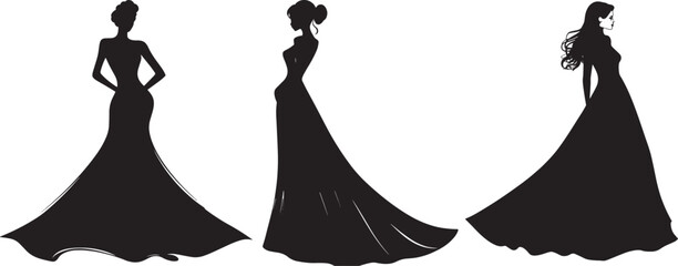 Silhouette of Woman in Long Elegant Dress Set vector
