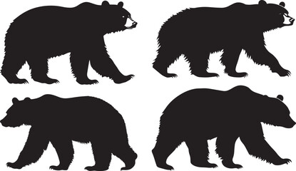 Wild Bear Walking Silhouette Design Set vector