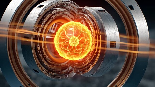 Fusion Reactor Core: A vivid illustration of a fusion reactor core, radiating with energy, showcases the potential of nuclear fusion, symbolizing scientific advancement and cutting-edge technology.