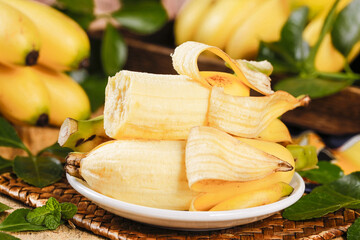 Fresh Hainan Imperial Bananas Sliced on Plate - Sweet Tropical Fruit Display