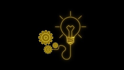 Neon line animated Gear with shining light bulb icon. The innovation and idea with black background. Light Bulb with Gear and Arrows Icon Animation. Innovation Process Icon Bulb Gear Animation. - Powered by Adobe