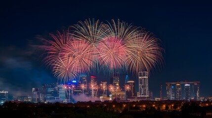 Fireworks celebration and the city night light background
