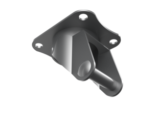 High definition 3D rendered illustration of a metal caster swivel bracket housing, silver industrial hardware component isolated, ready for attachment, on a PNG Transparent HD Background.