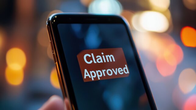 Confirmation on smartphone shows approved insurance claim application result