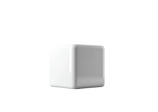 Glossy white cube with rounded edges on black
