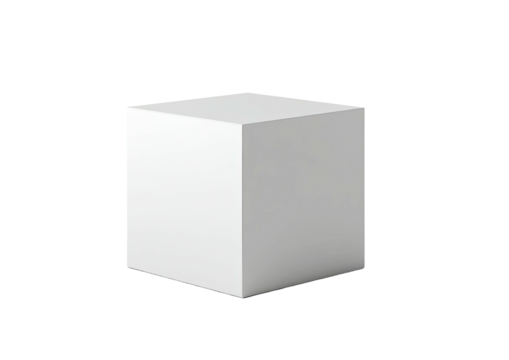 Clean white cube on black background, lit from above left