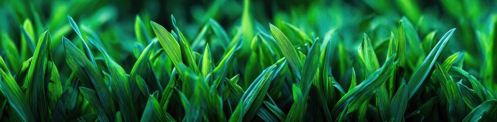 Obraz premium Close-up view of vibrant green grass blades, with focus on texture and light