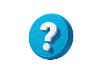 3D white question mark on a blue, circular button