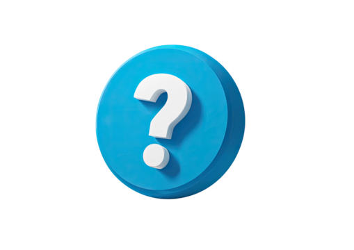 3D white question mark on a blue, circular button