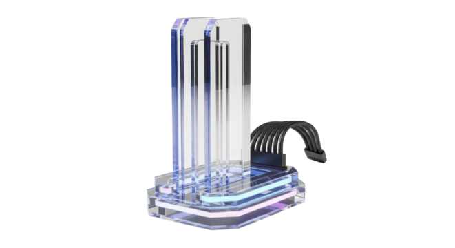 Abstract futuristic computer hardware concept for high performance data storage and processing isolated PNG with Transparent Background