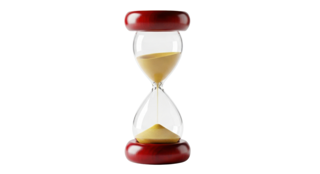 Sand timer showing a countdown for deadlines or time management concept isolated PNG with Transparent Background