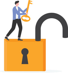 Key to business success, stairway to find secret key or achieve career target concept,
