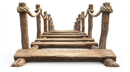 Obraz premium Wooden bridge walkway, perspective view (1)