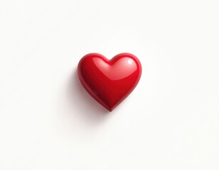 Fototapeta premium Bright red glossy heart icon floats on pure white background. Simple graphic love, passion, emotion, romantic feelings. Represents health, wellness, care, important relationships. Ideal for Valentine