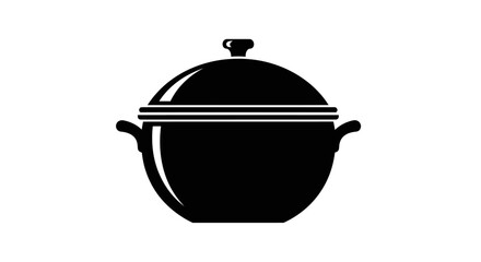 Simple black and white illustration of a cooking pot with a lid