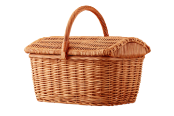 Wicker picnic basket with curved lid, handle