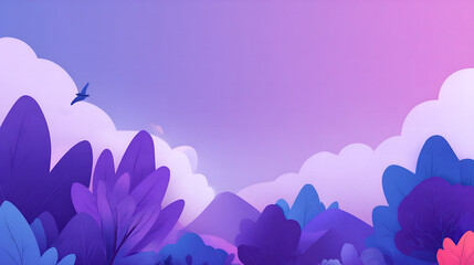 Colorful landscape illustration with purple leaves and gradient sky