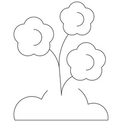 Simple Outline Drawing of Three Cloud Shaped Flowers with Stems Emerging from a Cloud Base on a Transparent Background