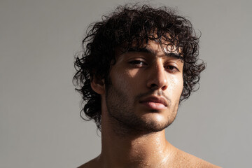 joyful child plays with colorful bucket against soft yellow background radiating happiness