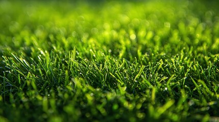 CloseUp of Lush Green Grass Blades Lit by Sunlight