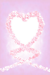 桜色のハートで形作られたハートの3DCG縦長フレーム