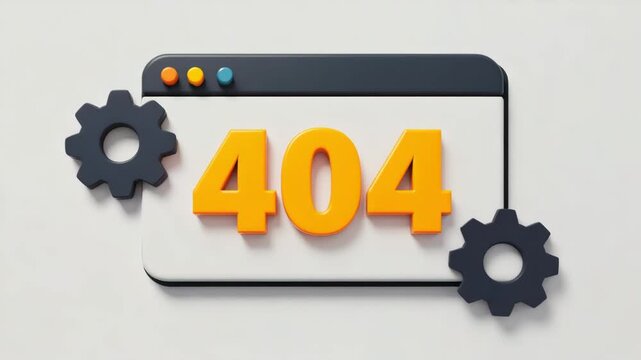 Modern 3D Illustration of a 404 Error 'Page Not Found' Message with Gears for Website and Application UI/UX Design. System maintenance concept.