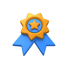 3D-rendered award ribbon featuring a gold star and embellishments on a black background