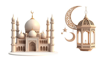 Set of Middle Eastern heritage and religious icons isolated on transparent background.