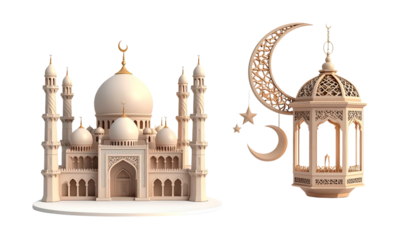 Set of Middle Eastern heritage and religious icons isolated on transparent background.