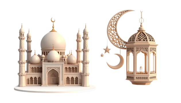 Set of Middle Eastern heritage and religious icons isolated on transparent background.