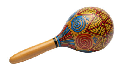 Vibrant wooden maraca percussion instrument used in Latin music and party celebrations isolated PNG with Transparent Background