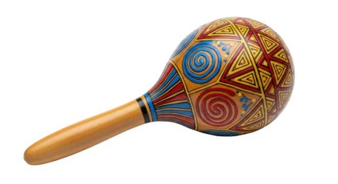 Vibrant wooden maraca percussion instrument used in Latin music and party celebrations isolated PNG with Transparent Background