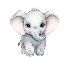 Fototapeta premium Cute Baby Elephant watercolor transparent bg, cutout PNG