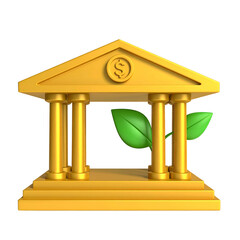 Golden building icon with dollar sign and sprouting green leaves