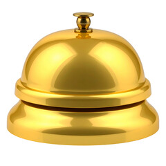 Shiny gold concierge bell isolated on black background, reflecting light
