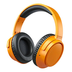 Rendered orange headphones with black earcups, isolated on a dark background