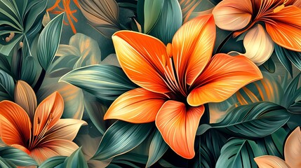 Vivid orange tiger lily blooms amidst lush green foliage create striking contrast