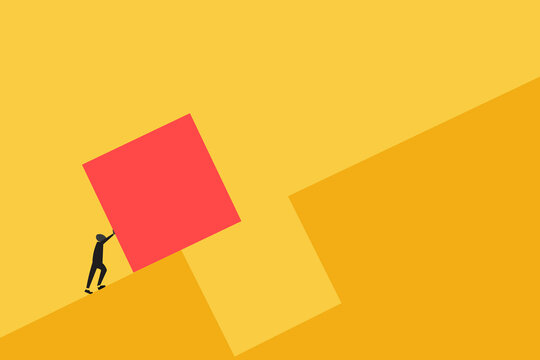 Businessman push block. concept of Business achievement , completion, achieving goal, plan