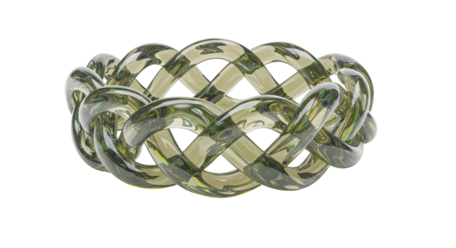 Olive green transparent glass interwoven bracelet with infinity knot design for product display isolated PNG with Transparent Background