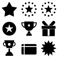 Achievement and Loyalty Icons — Trophy, Gift, Points, Ticket Design.