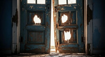 An old door leaf that is rotten with time.