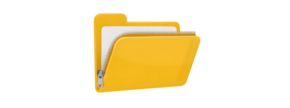 Yellow Folder with Zipper Illustrating Data Compression and File Management Concept