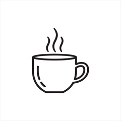 Minimalist Hot Drink Icon – Black and White Line Art of Steaming Coffee or Tea Cup for Cafe, Menu, UI, and Seasonal Design