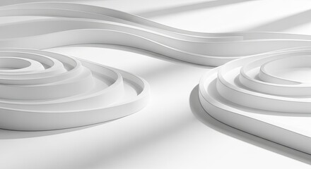 Abstract white paper sculpture with smooth curves and shadows, creating a minimalist and elegant design isolated on white background for modern art concepts