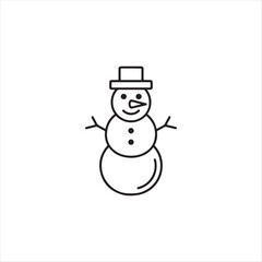 Classic Snowman Icon – Winter Holiday Line Art with Top Hat, Carrot Nose, and Stick Arms – Black and White Minimalist PNG for Seasonal, Festive, and Christmas Design Projects