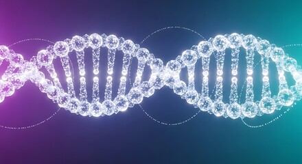 Futuristic scientific visualization of a crystal DNA helix strand.
