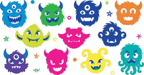 Cute Fluffy Monster Character Collection Illustration 