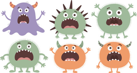 Cute Fluffy Monster Character Collection Illustration 