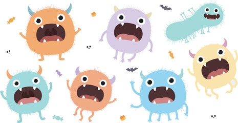 Cute Fluffy Monster Character Collection Illustration 
